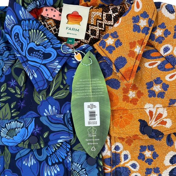 NWT FARM Rio Women's Mixed Yawanawa Reversible Puffer In Blue Multi Size XS - Picture 6 of 6